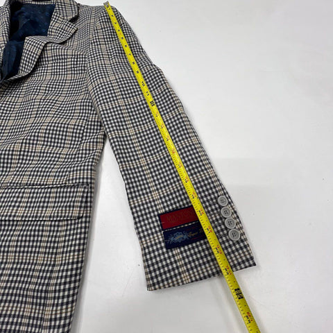 Mantoni Men's Navy Tan Plaid 100% Fine Wool Sport Coat Blazer 42S NWT