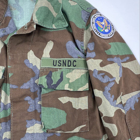 Vintage 80s US Army BDU Combat Jacket Woodland Camo USNDC Men's Small Regular