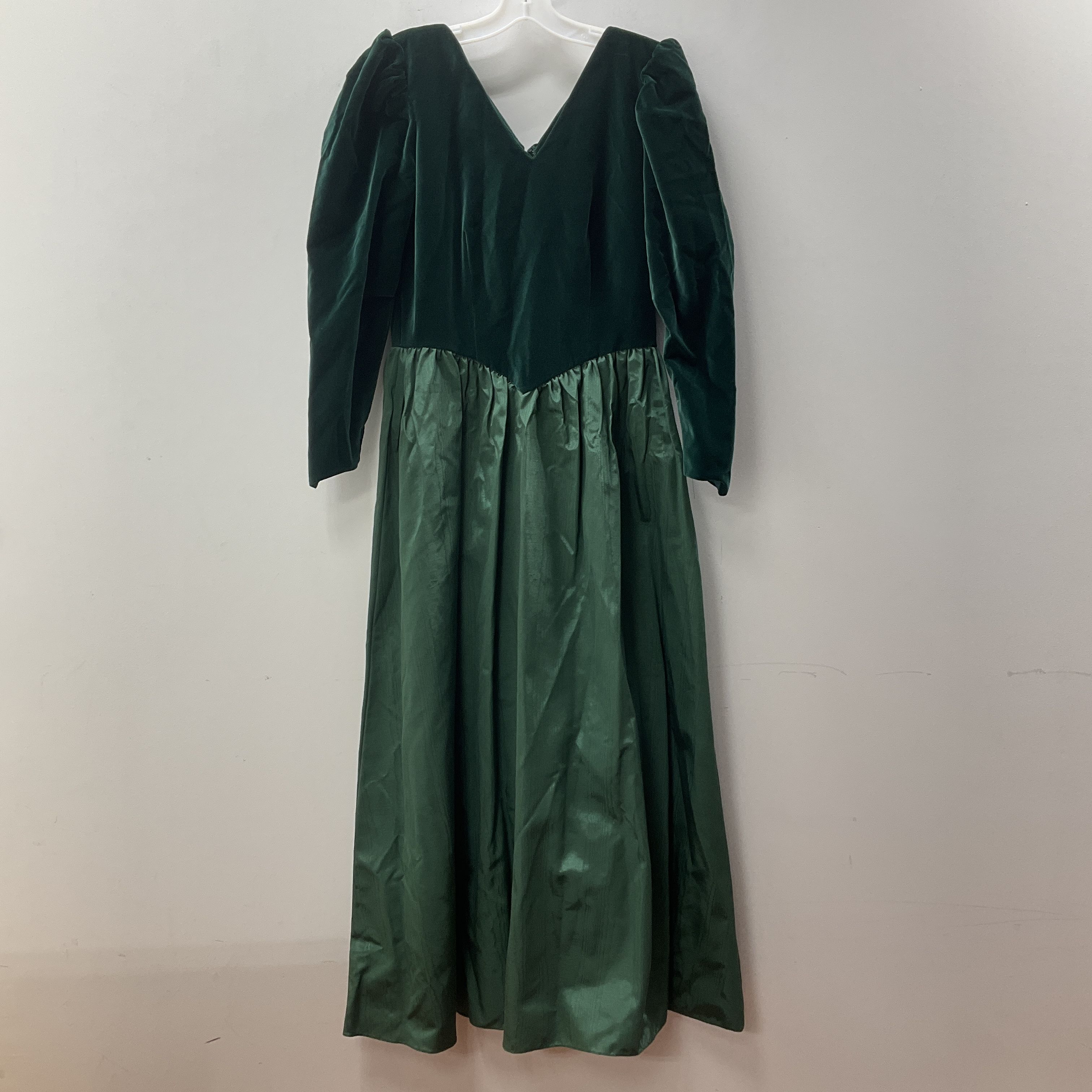 Vintage Handmade Green Velvet & Moire Full Length Holiday Party Dress Size M/L