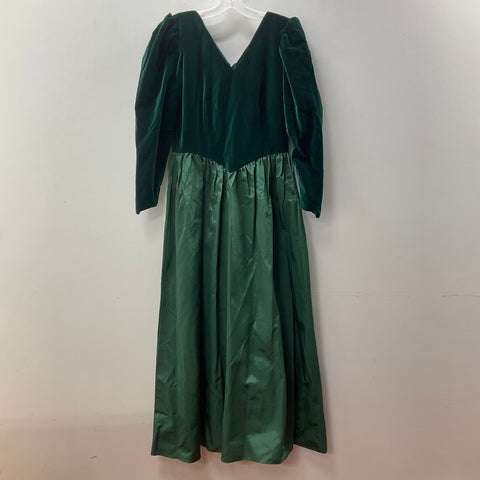 Vintage Handmade Green Velvet & Moire Full Length Holiday Party Dress Size M/L