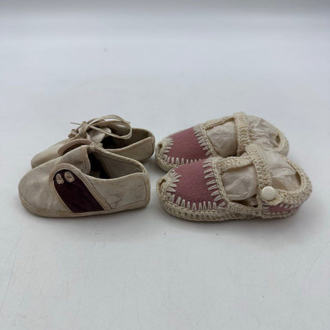 Vintage Lot 3 Pairs Baby Shoes Booties Red Knit Leather Crocheted Infant Sizes