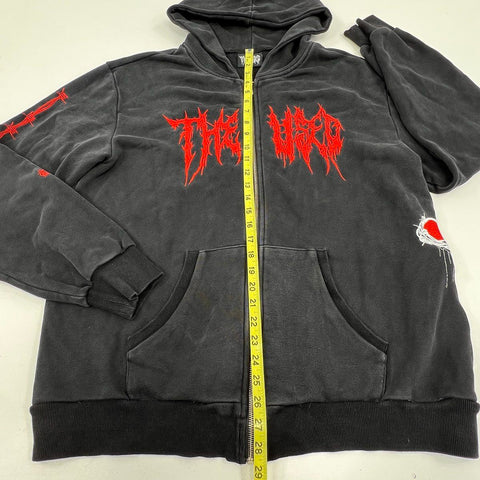 The Used Men's Black Full Zip Hoodie Tour 2024 Graphic Barbed Wire Metal Sz XL