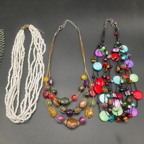 Boho Beaded Statement Jewelry Lot of 6 Necklaces Turquoise Shell Mesh Styles