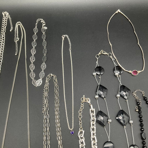 Fashion Jewelry Lot 12 Necklaces Statement Pendant Rhinestone Tassel Silver Tone