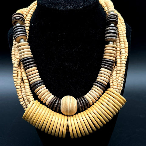 Bohemian Style Costume Jewelry Lot 3 Necklaces Wood Shell Geode Pendant