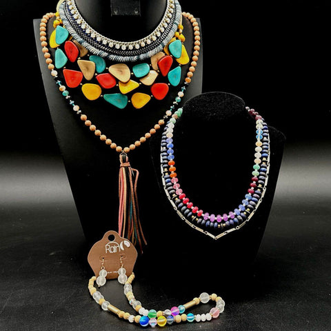 Rain Jewelry Bohemian Statement Beaded Necklace Lot 4 Necklaces 1 Pair Earrings