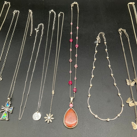 Fashion Costume Jewelry Lot of 17 Necklaces Silver Gold Tone Heart Butterfly