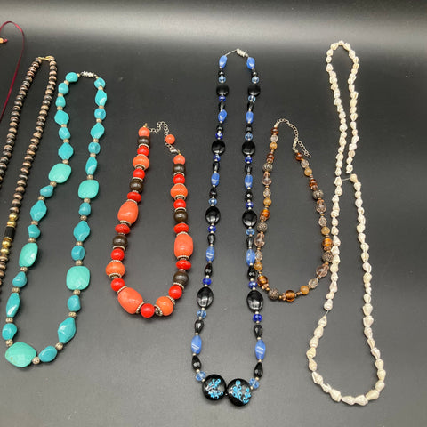 Vintage to Modern Costume Jewelry Necklace Lot 9pc Shell Beaded Faux Pearl Mixed