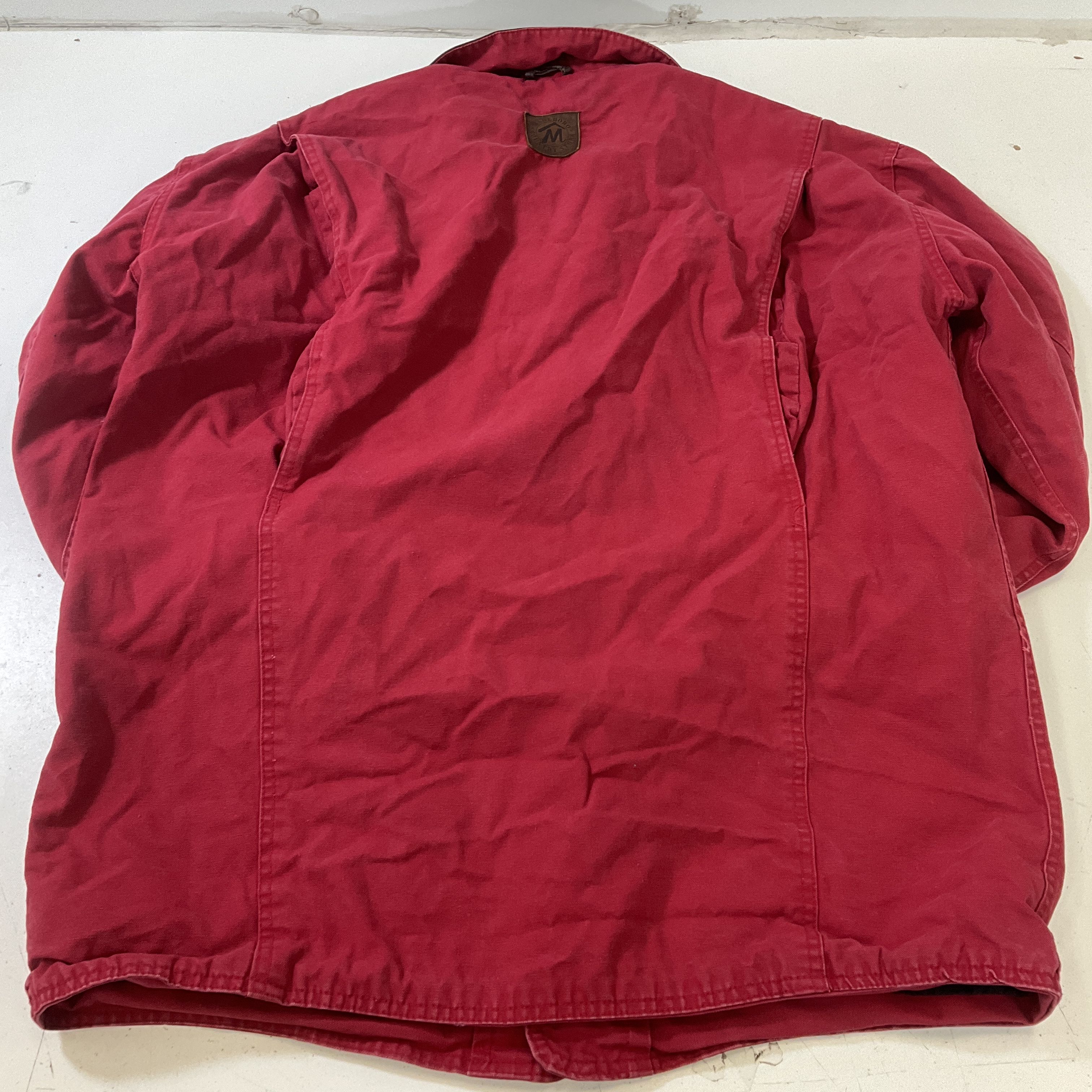 Marlboro Country Store Red Chore Barn Jacket Leather Trim Adult Size M Vintage