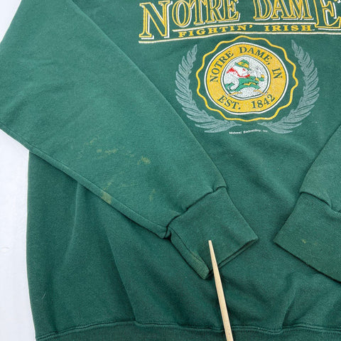 Vintage 90s Notre Dame Fighting Irish Leprechaun Crewneck Sweatshirt Green XL