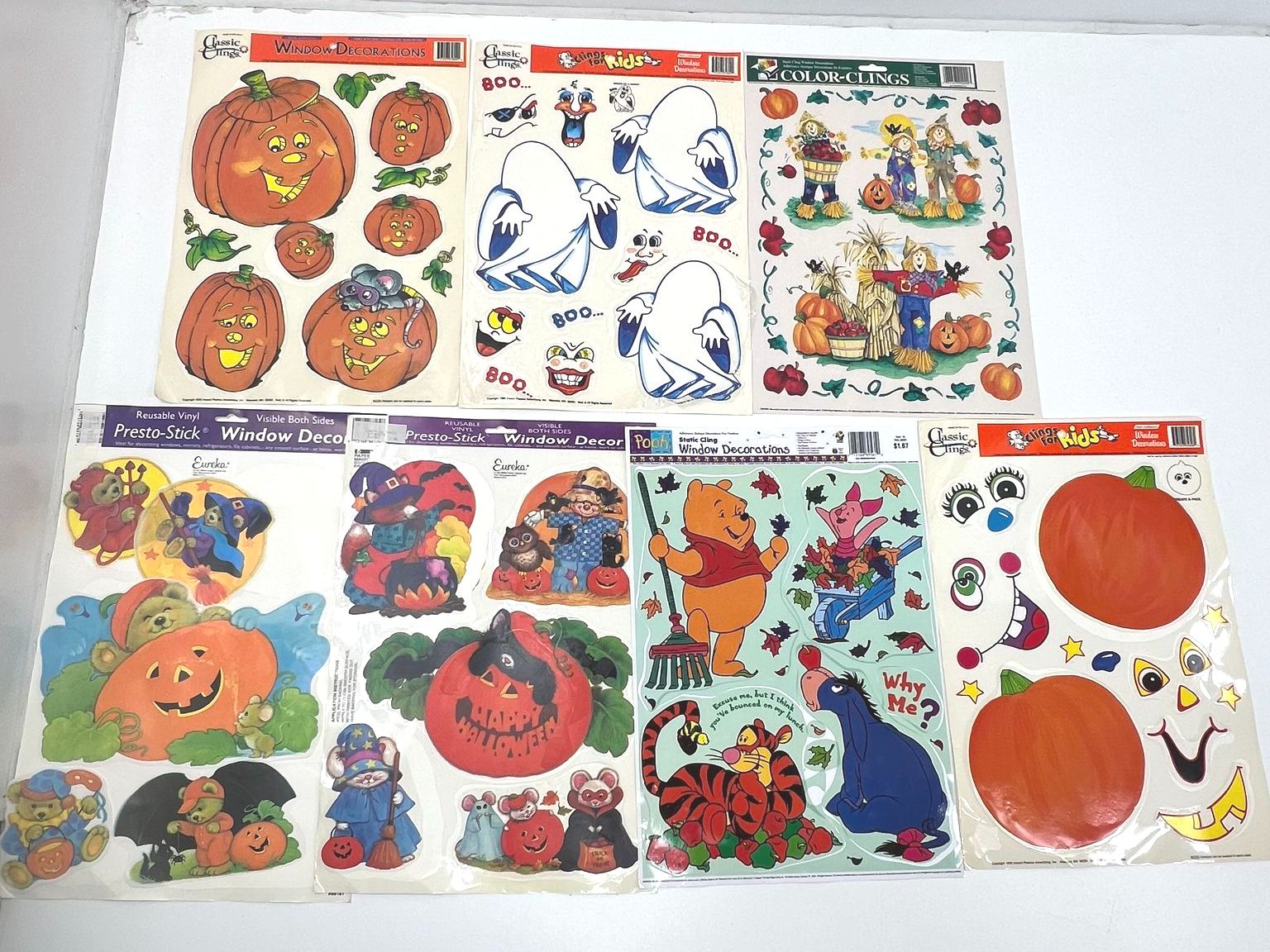 Lot of Seven Vintage Halloween Window Clings Nostalgia Pumpkins Ghosts Fall