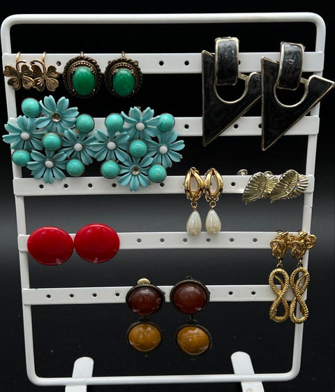 Vintage Clip On Earrings Lot Mid-Century to 80s Costume Jewelry Enamel 18 Pairs