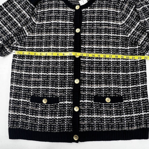 J. Crew Women's Black White Plaid Cotton Cardigan Gold Buttons Sz 2X NWT