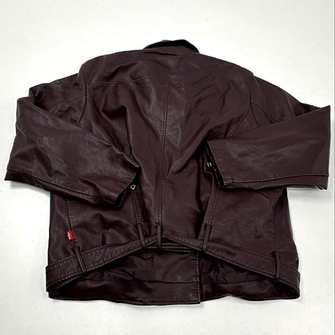 Levi's Women's Burgundy Faux Leather Asymmetric Belted Moto Jacket Sz 3X