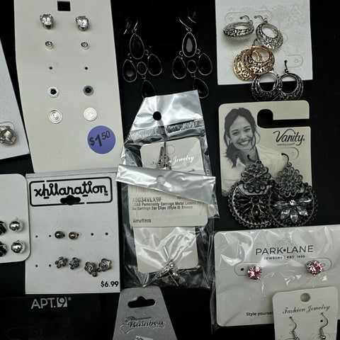 Mixed Costume Earrings Jewelry Lot 25+ Pairs Silver Tone Rhinestone Brands