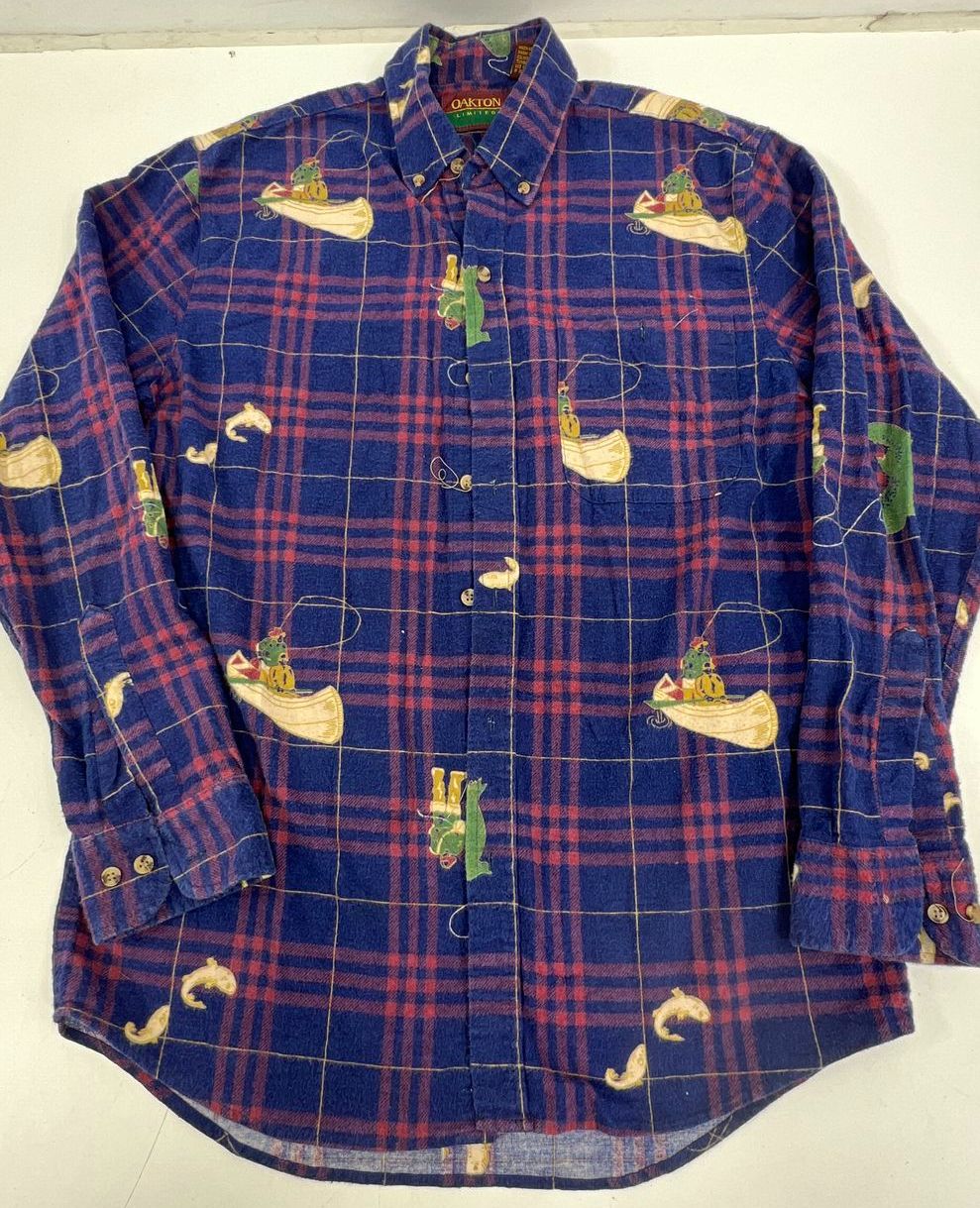 Lot 2 Vintage 90s Style Plaid Flannel Shirts J.Crew XL Oakton Fishing M