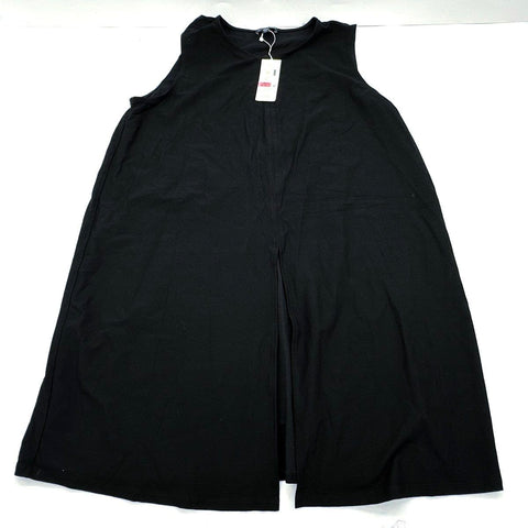 Eileen Fisher Women's Black Viscose Stretch Crepe Sleeveless Slit Dress Sz L NWT