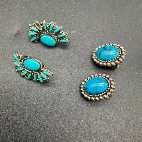 Vintage Silver Tone Faux Turquoise Southwestern Jewelry Lot of 7 Pieces
