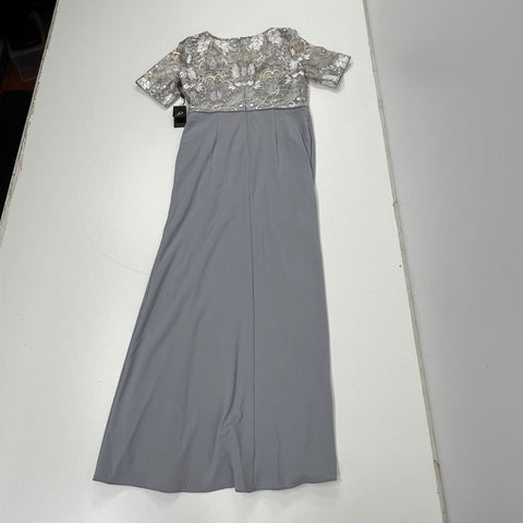 Adrianna Papell Floral Embroidered Bodice Maxi Gown Grey Size 14 NWT
