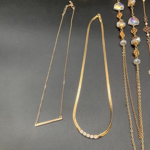 Gold Tone Vintage Style Necklaces Jewelry Lot of 10 Charms Enamel Herringbone