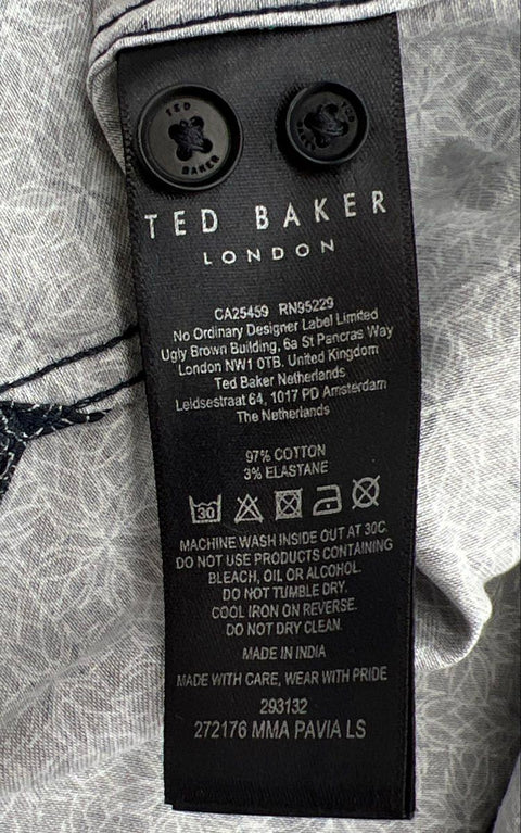 Ted Baker Men's Navy LS Star Geo Print Slim Fit Long Sleeve Shirt Sz 3 NWT