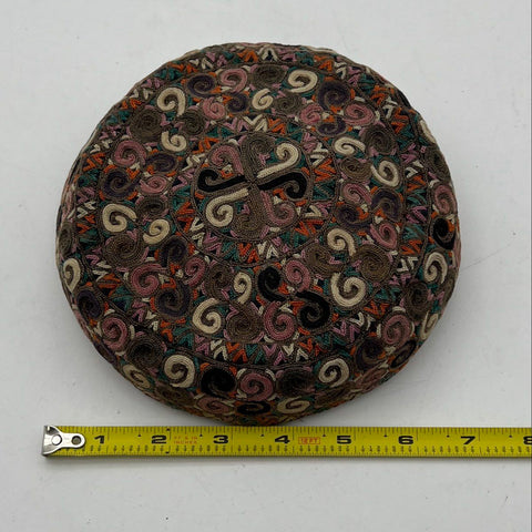 Vintage Central Asian Hand Embroidered Skullcap Hat Tubeteika Doppa Multicolor