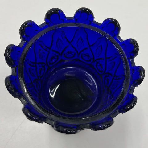 Vintage EAPG Crown Pattern Compote Cobalt Blue Pedestal Candy Dish 7.5"
