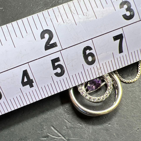 Sterling Silver Circle Purple & Clear Stone Pendant Necklace 4.3g