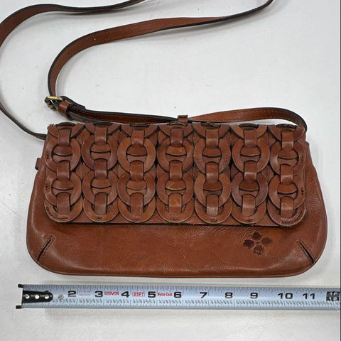Patricia Nash Brown Leather Woven Link Crossbody Satchel Bag Brass Hardware