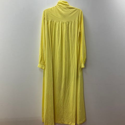 OLGA Women's Yellow Nylon Pussy Bow House Coat Nightgown Size L Vintage READ