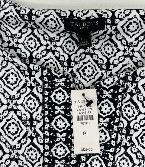 Talbots NWT Black White Geometric Print Sheath Dress Women's Petite L PL