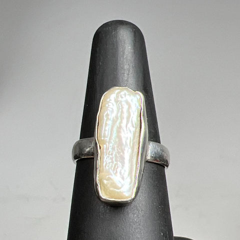 925 Sterling Silver Oblong Pearl Ring Size 5.5 3.82g
