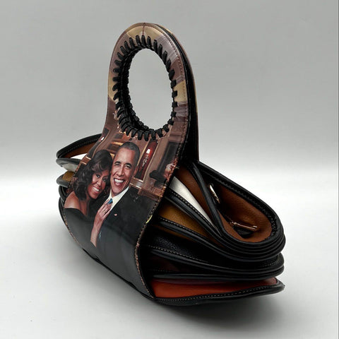 Barack Michelle Obama Portrait Accordion Handbag Circular Handle Commemorative
