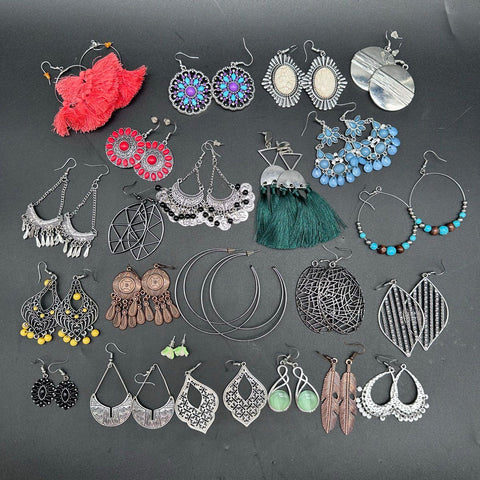 Boho Southwestern Fashion Earrings Jewelry Lot 30 Pairs Dangles Hoops Tassels
