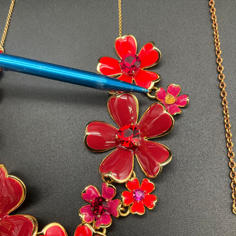 Kate Spade Jewelry Lot 4 Pieces Red Flower Statement Bar Necklaces Leaf Earrings