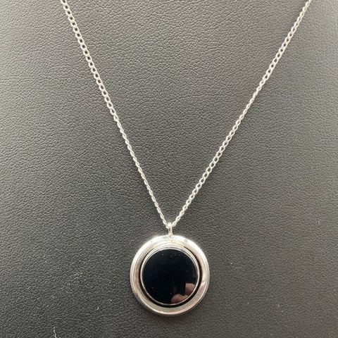 Van Dell Vintage Mid-Century Silver Alloy Black Stone Necklace & Earring Set