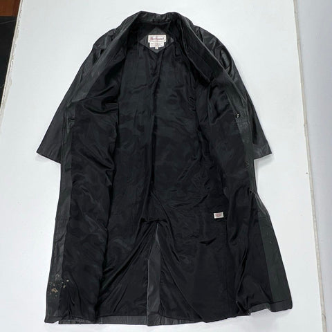 Vintage 80s Bechamel Womens Black Genuine Leather Full Length Trench Coat L