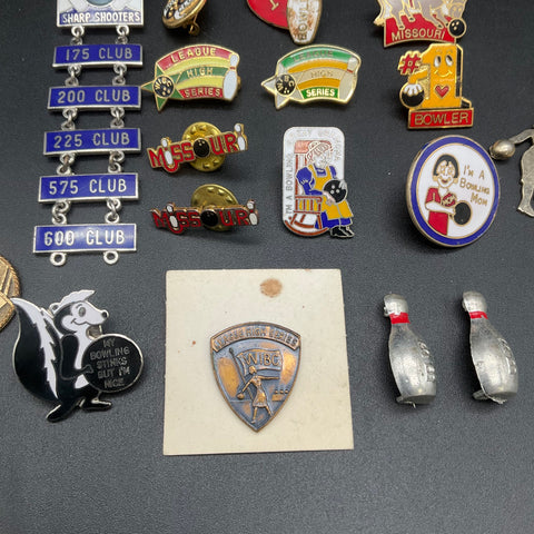 Vintage Bowling Jewelry Lot 22 Pcs Pins Bracelets Ranch Bowl Omaha NE Missouri