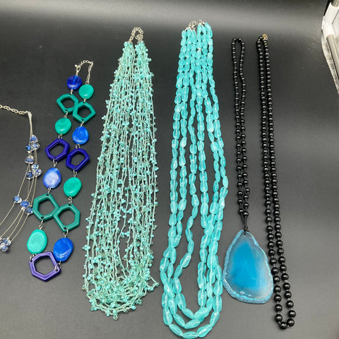 Vintage to Modern Costume Jewelry Lot 1 Lb Blue Teal Necklaces 7 Pcs Chico's
