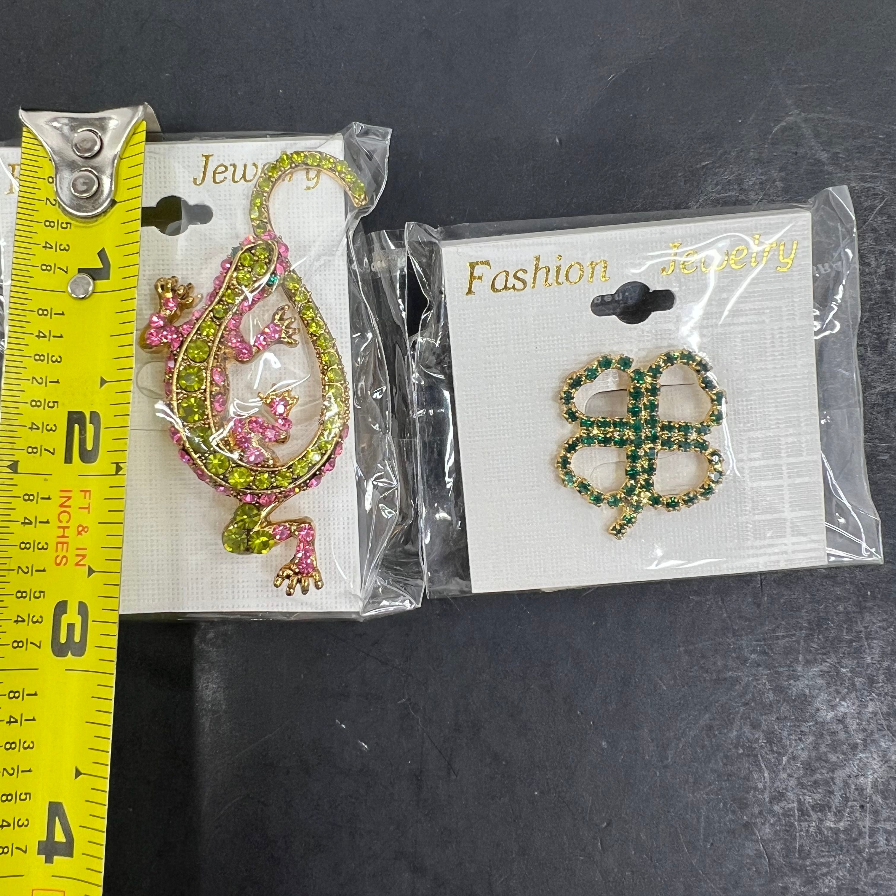 Lot of 5 Bling Bedazzled Brooches Floral Animals Gold Silver Tone Some IOP