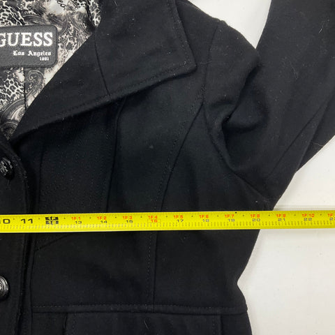 Guess Black Wool Blend Hooded Swing Peacoat Paisley Lining Women's