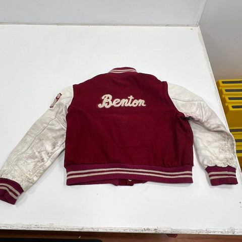 Vintage 80s Benton Varsity Letterman Jacket Wool Leather Made in USA Sz 46