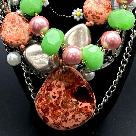 Boho Beaded Statement Necklace Lot Multi-Strand Colorful Fashion Jewelry