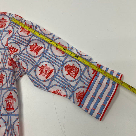 Gretchen Scott Chinoiserie Bird Cage Print Cotton Button Up Shirt Women's XL