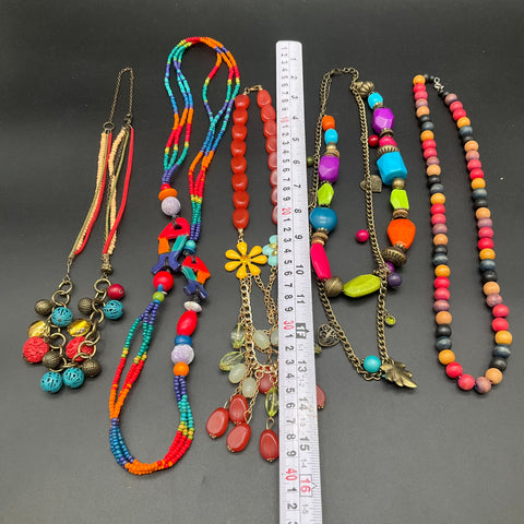 Boho Eclectic Multi-Strand Colorful Beaded Necklaces Jewelry Lot of 5