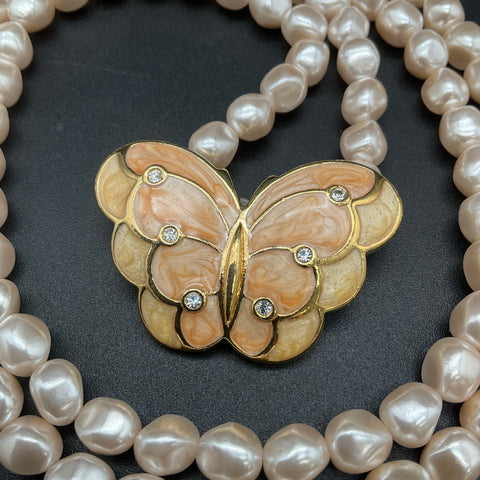 Kenneth Jay Lane for Avon Faux Pearl Butterfly Enhancer Necklace Vintage