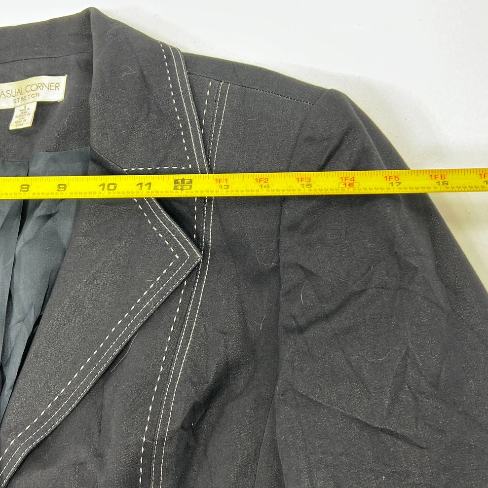 Women's Casual Corner Black Button Front Cotton Blend Long Blazer Jacket Size 8