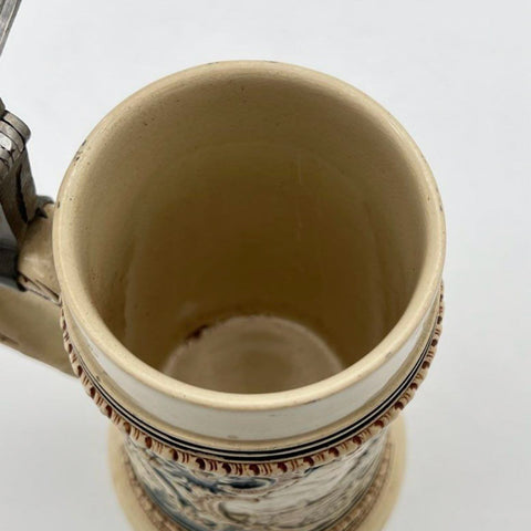 Vintage Beer Stein Salzburg Austria Relief Ceramic Stoneware Pewter Lid 10 Inch