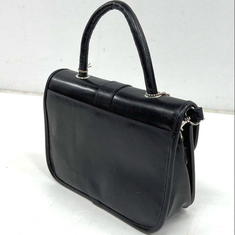 NWT Vintage 90s Coletta Black Top Handle Satchel Bag Faux Leather Heart Clasp