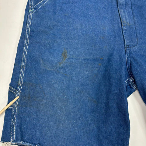 Liberty Men's Blue Denim Overalls Cut-off Shorts Green Zipper Sz 34x30